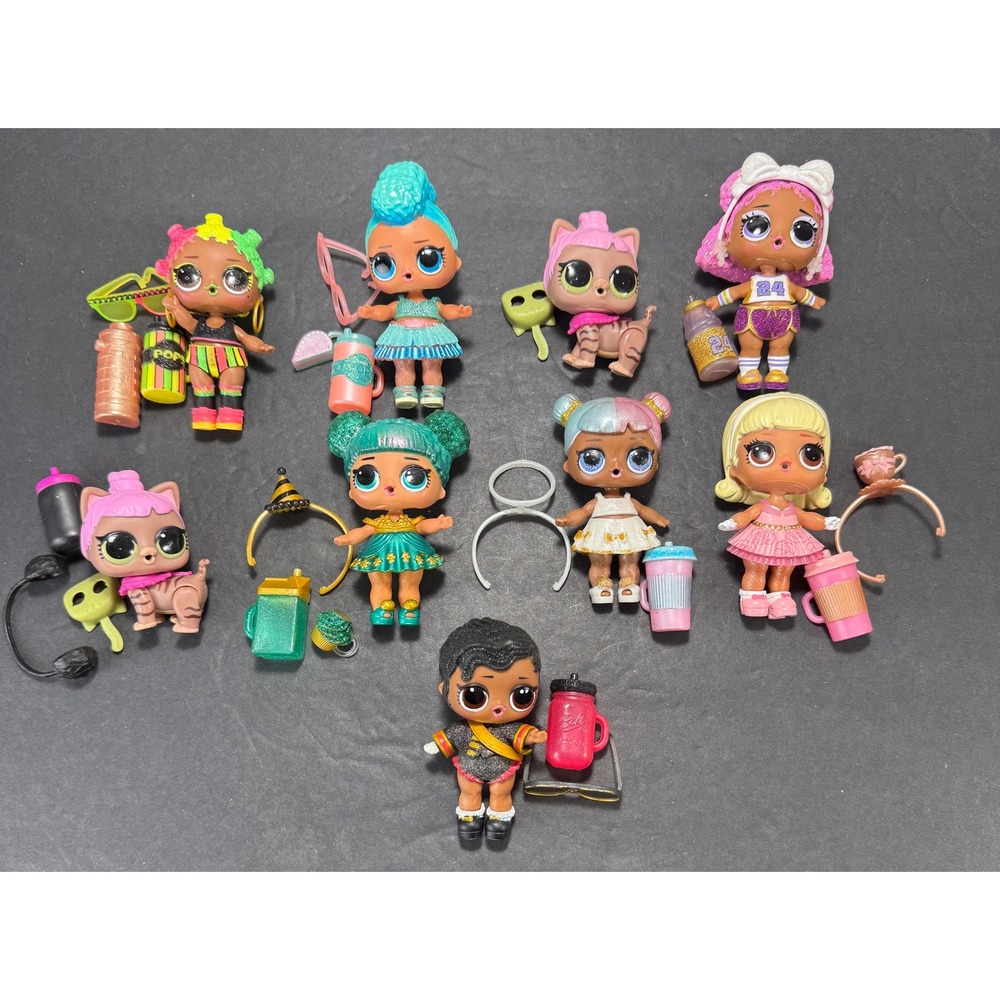 L.O.L. Surprise! Doll Lot of 9 Girls Glitter Figures & Pets Accessories